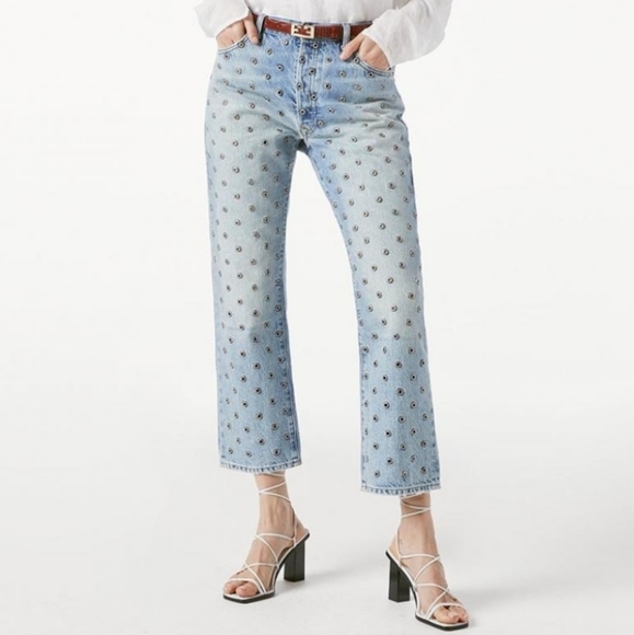 FRAME Le Slouch Crop All Over Grommet Fitzgerald | Womens Straight Size 32 - Picture 3 of 6